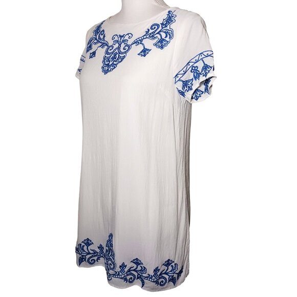 Lulus Tale to‎ Tell Embroidered Shift Mini Dress White & Blue Size S - Picture 7 of 14